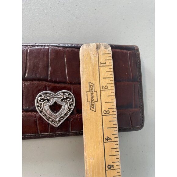 Brighton Croc Embossed Leather Wallet Brown Silver Tone Heart Card Organizer - Picture 5 of 11